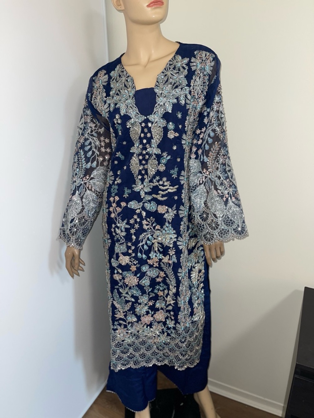 Embellished Navy Blue Floral shalwar kameez suit Pakistani Indian